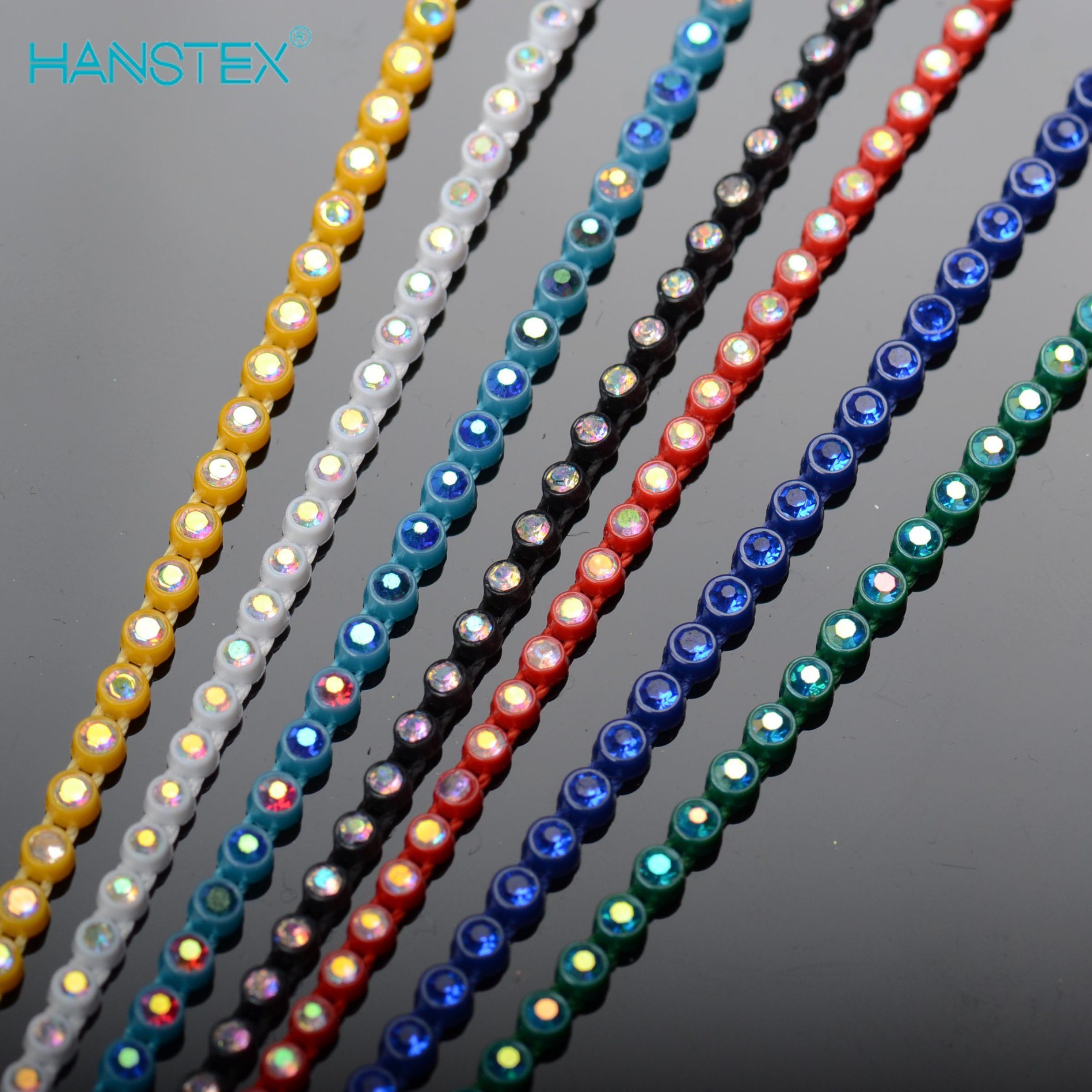 Hanstex Fashion Ab Color Plastic Rhinestone Chain, A Grade Ab 2mm Glass Rhinestones Banding Trim Setting Chain Ss6