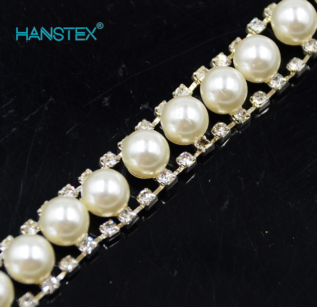 Plastic Beads Decorative Diamond Pearl Chain Metal Rhinestone Chain for Garment Bag Shoe